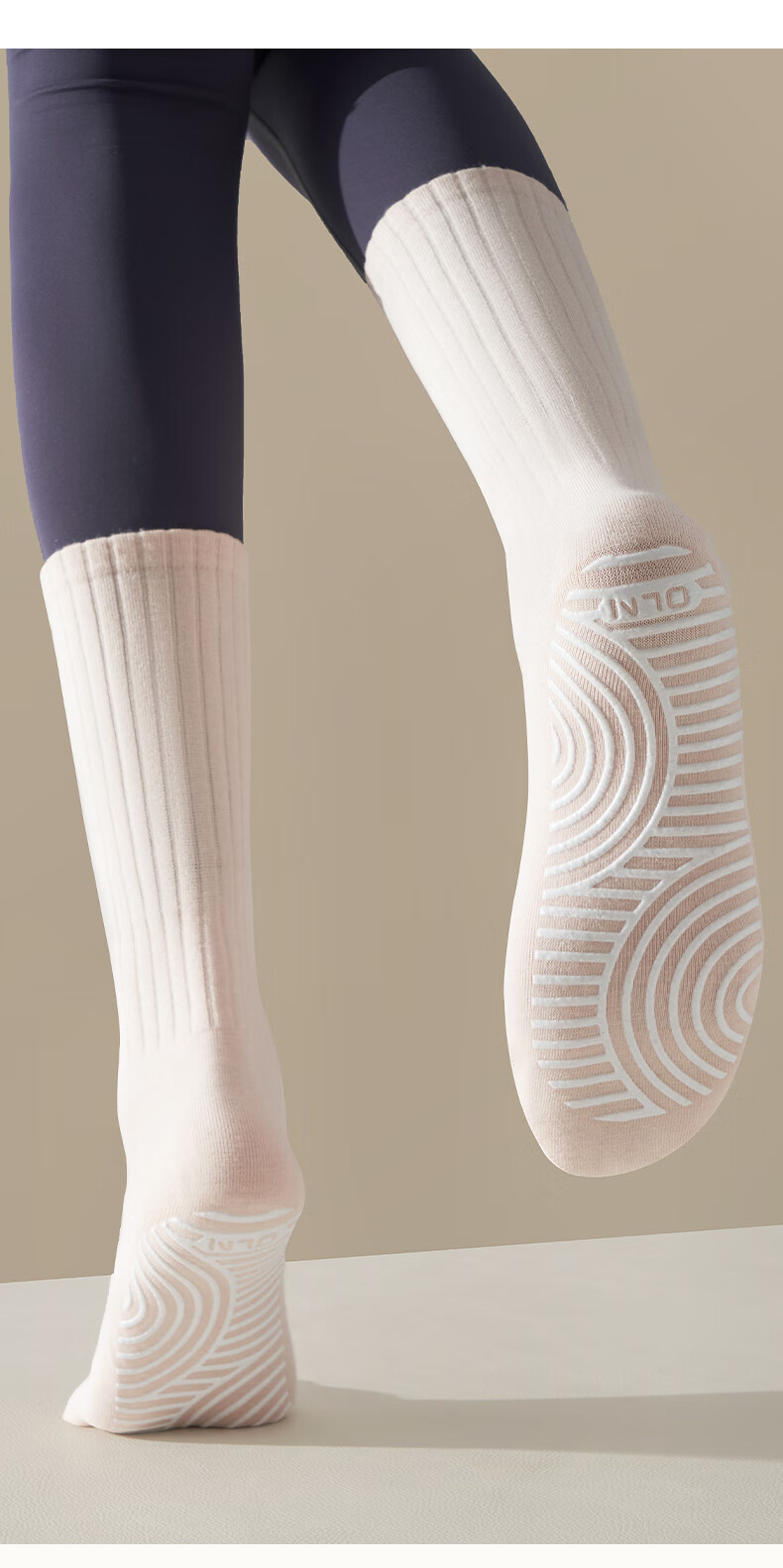 Kelorock Women's Mid-Calf Yoga Socks Silicone Non-Slip Fitness Pilates Jump Rope Cycling Xinjiang Cotton 2 Pairs Pink+Black 13