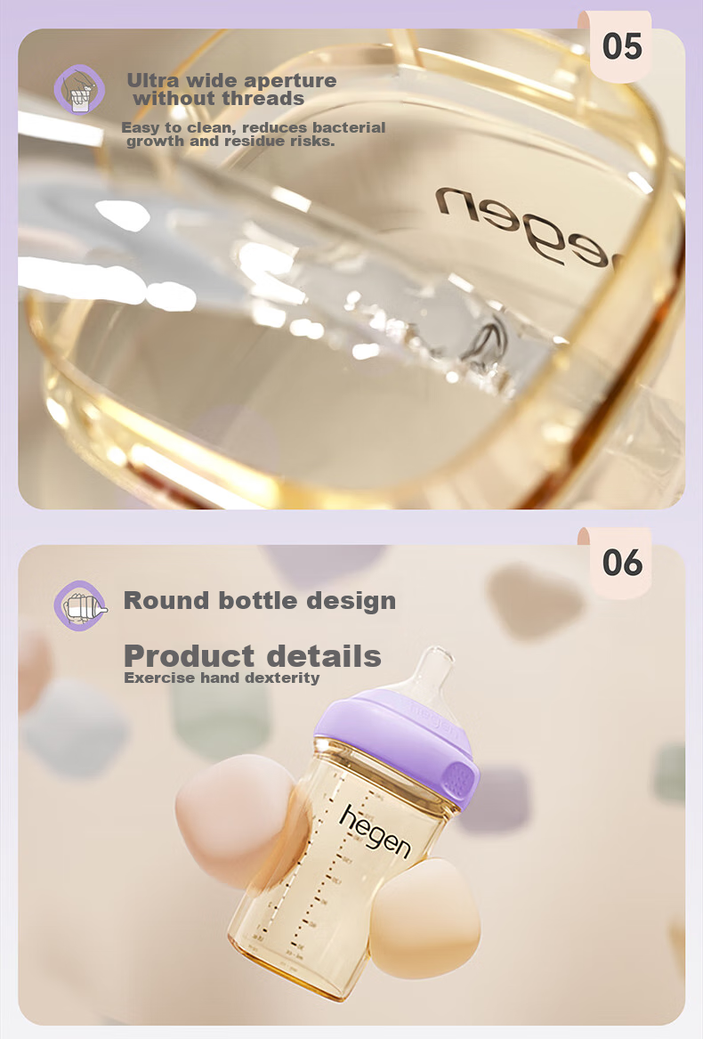 HEGEN Baby Bottle for Newborns 3-6 Months, 240ml PPSU, Anti-Colic, Anti-Choking, Breast-Like, Imported, Pink 5