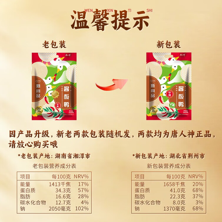 唐人神尚品酱板鸭360g湖南特产地方风味香辣味鸭肉零食湖南酱板鸭