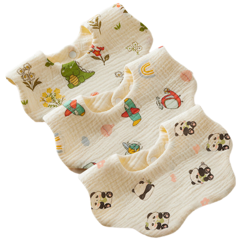 Aibaoshi Baby Drool Bib, Pure Cotton Gauze, 6-Layer Newborn Bib, 360° Petal-Shaped Drool Pad, 3-Pack S810