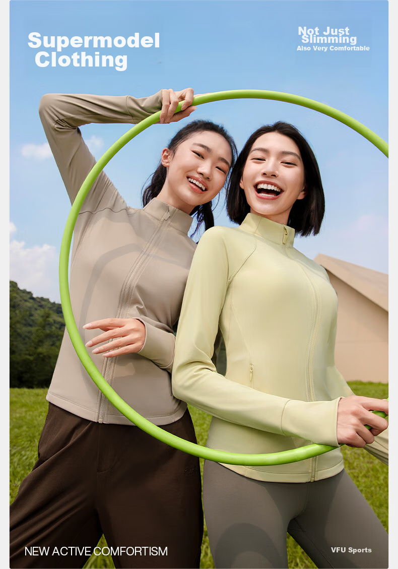 VFU Women's Sports Jacket for Cycling, Running, Outdoor Fitness, Morning Jogging, Exercise And Yoga Wear, Autumn And Winter, Roasted Milk Apricot Color, Size S 2