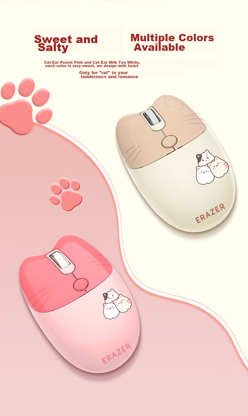 Lenovo Invests in Brand Yinengzhe Wireless Mouse, Quiet And Portable, Gift for Women, Compatible with Desktop/Lenovo Legion/XiaoXin Laptops, Cat Ear Peach Pink N521 2