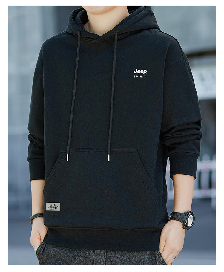 JEEP SPIRIT Men's Hooded Sweatshirt, Casual Loose Long-Sleeve T-Shirt for Spring, Base Layer for Men, Deep Blue, 2XL 21