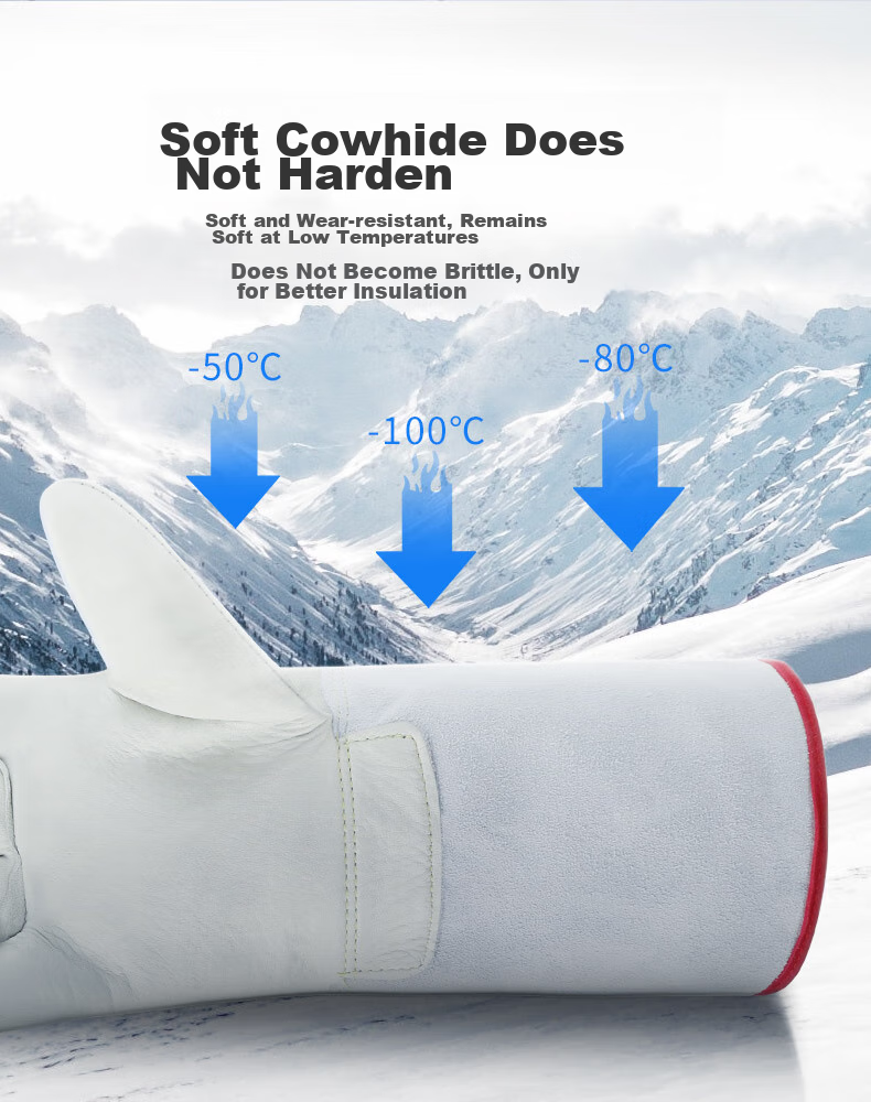 Beifute Anti-Freeze Gloves CO2 Fire Extinguisher Special Cowhide Low Temperature Resistant Gloves Cold Storage Labor Protection Liquid Nitrogen Resistant Cold and Frost Resistant Gloves 30cm 3