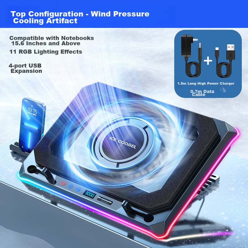 Охлаждающая подставка для ноутбука ICE COOREL A8, регулируемая скорость, RGB подсветка, для ноутбуков 15-21 дюйм