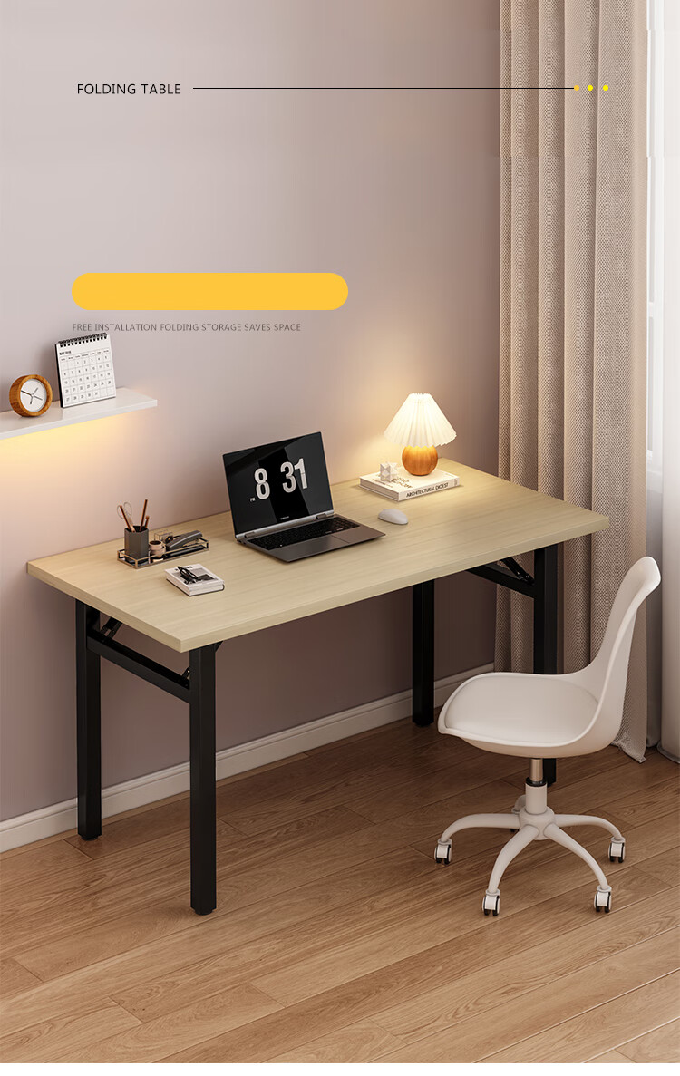 XINGKAI Folding Computer Desk, Long Table, Folding Study Desk, Spring Table, Training Table, Single White 100*50 1