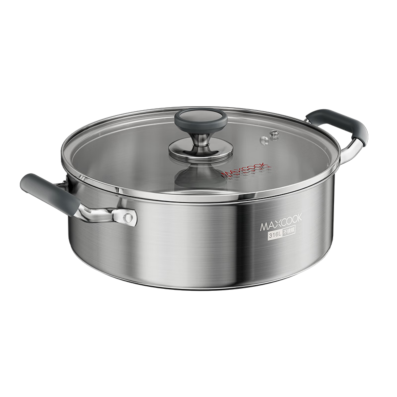 MAXCOOK 316L Stainless Steel 30cm Hot Pot Soup Pot with Lid Compatible with Gas and Induction Cookers MCT8259