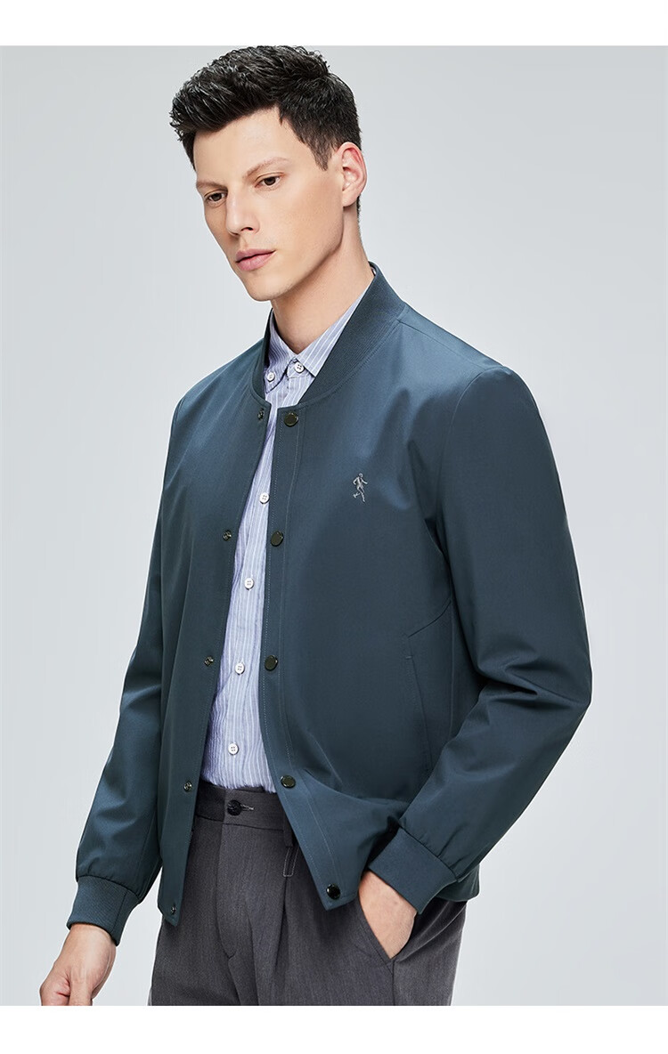 DANCING WOLVES [Custom Lining] Commuter Baseball Jacket, Easy-Care Men's Outerwear, 103 Gray Blue, M (170) 9