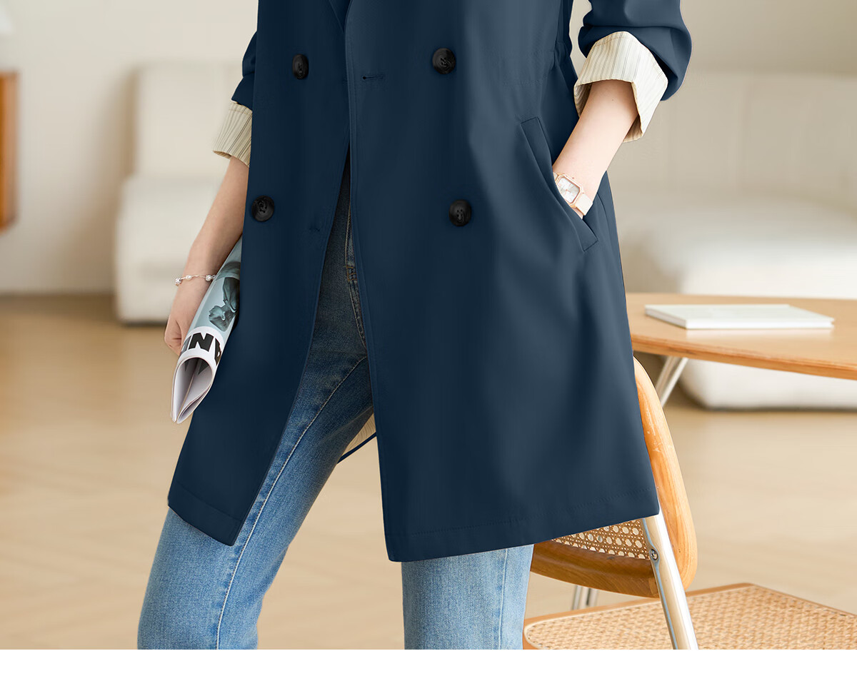 She Enjoy Casual Women's Mid-Length Trench Coat Blazer Collar Fashion Simple Jacket T13KF7478 10