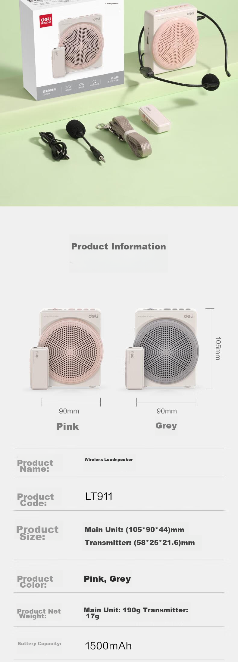 Deli 10W Little Bee Wireless Amplifier Speaker, Loud Volume Small Horn, Waist-Mounted Microphone, Tour Guide Bluetooth Card-Inserting Portable Lectern Megaphone, Teacher-Specific Gadget Pink 9