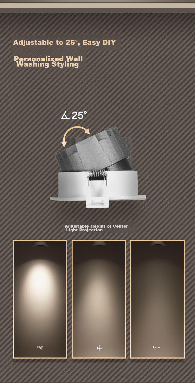 Panasonic Macro Spotlight Full Spectrum LED Recessed Wall Washer, Small Hill-Shaped Light for Living Room And Hallway, Aluminum Anti-Glare Black Cup, 5W Warm White 5
