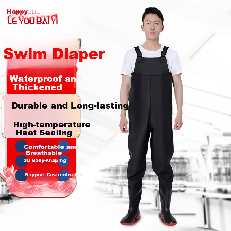 Leyoubaiyi Half-Body Wading Pants, Black, Size 42, One-Piece Waterproof Fishing Pants, Wading Trousers, Rain Pants, Leather Pants, Overalls
