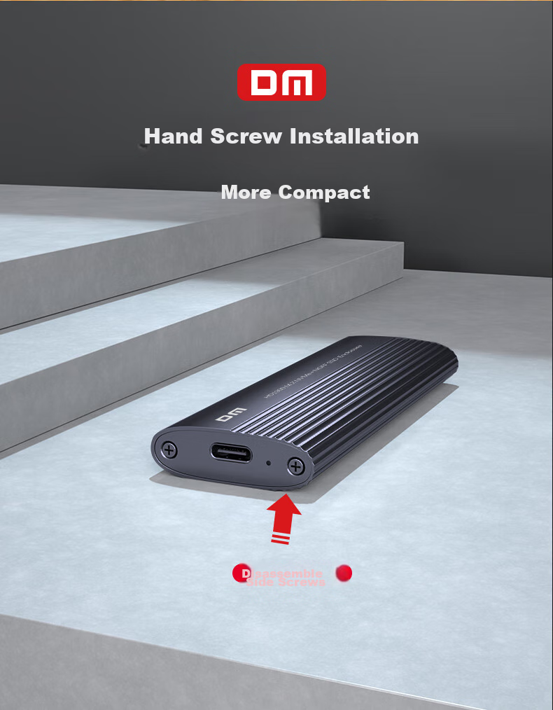 DM M.2 NVMe External Hard Drive Enclosure, Type-C 3.2 Interface, SSD Solid State Drive, Laptop M2 External Aluminum Alloy Enclosure, HD1200 7