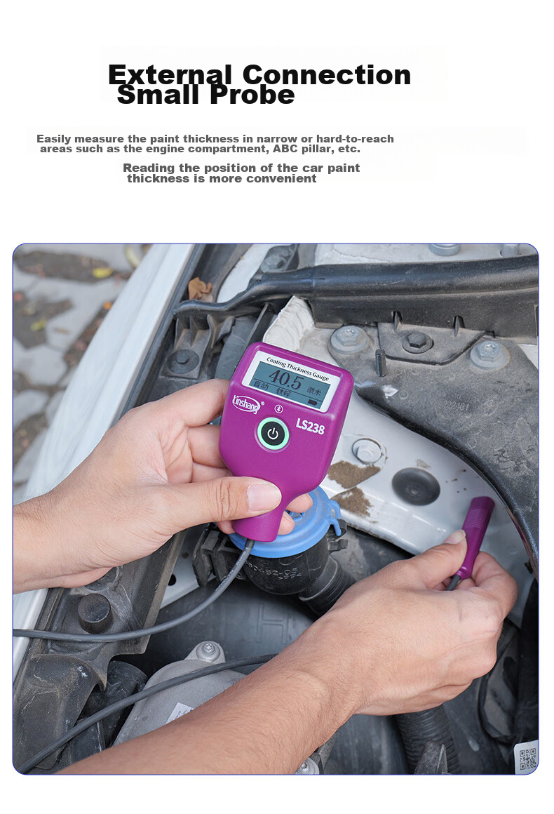 Linshang Bluetooth Rechargeable Paint Film Meter LS237, Used Car Iron Powder Putty Paint Surface Detector, Coating Thickness Gauge 24