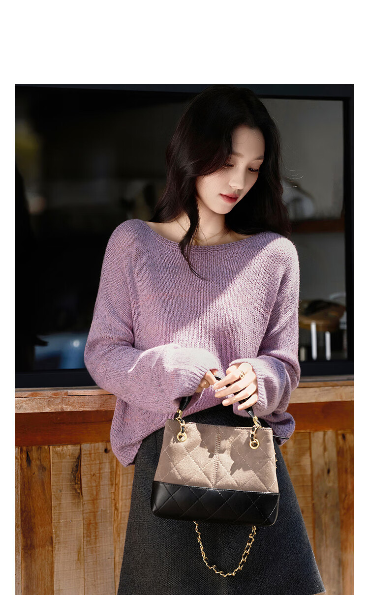 Demana Gradient Irregular Dyed Yarn Sweater with Lantern Sleeves, Autumn Sheep Wool Texture Women's Knit Top 3