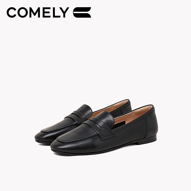 COMELY Women's Slip-On Loafers, Autumn New Style Mall Version, Lightweight Comfortable Commuter Leather Shoes, Black, Size 33