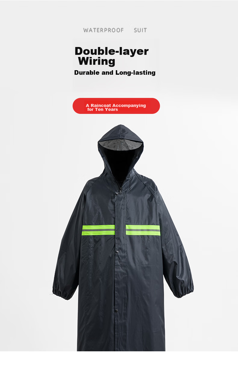 CHENLING Adult Raincoat, Long One-Piece with Brim, Security Outdoor Construction Site Safety Reflective Rainwear, One Size Fits All, Knitted Long Raincoat 5