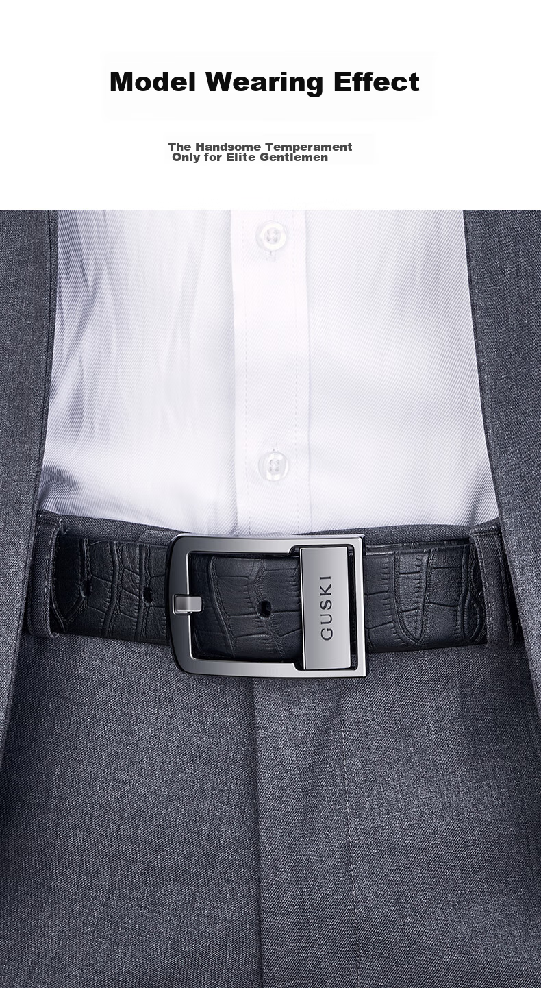 GUSKI Brand Men's Leather Belt with Ceramic Pin Buckle, Gift Box, Birthday Present for Boyfriend Or Husband 3
