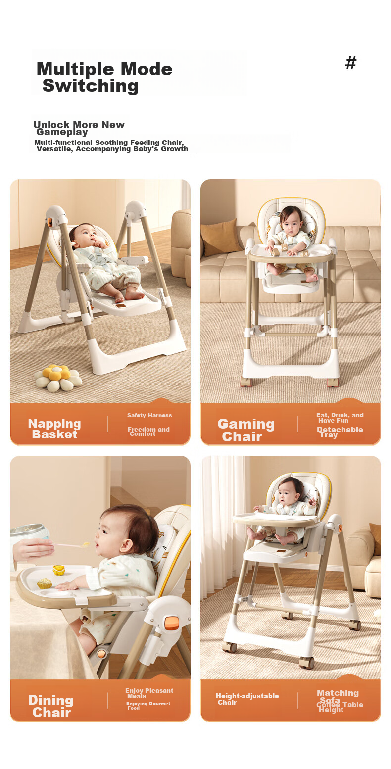 BeBeMorning Baby High Chair, Infant Feeding Chair, Foldable Dining Table And Chair Set, Lightweight Home Use Chair 8