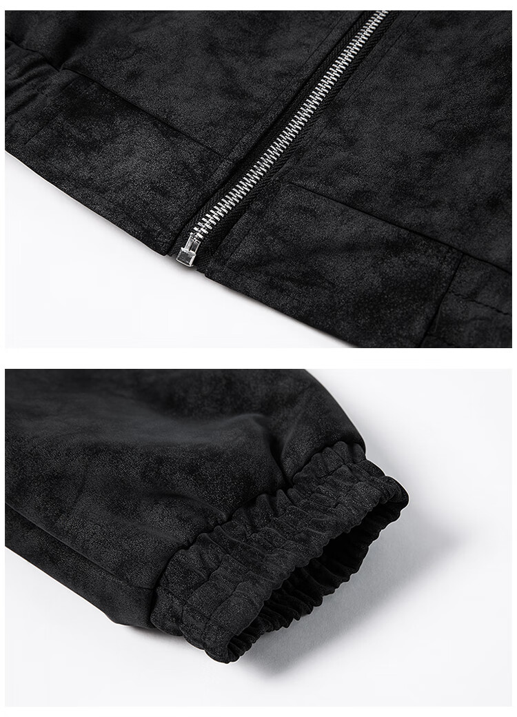 Dingfengbaoluo Men's American Style Suede-Like Jacket Autumn Suede High-End Casual Loose Vintage Coat DX06 Black 3XL 8