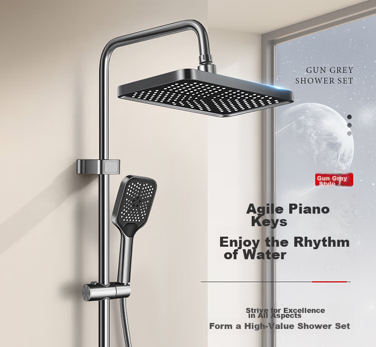 Larsd Shower Head Set with High-Pressure Shower Head, Piano Key Gun Gray Bathroom Shower Head LD7856H 2