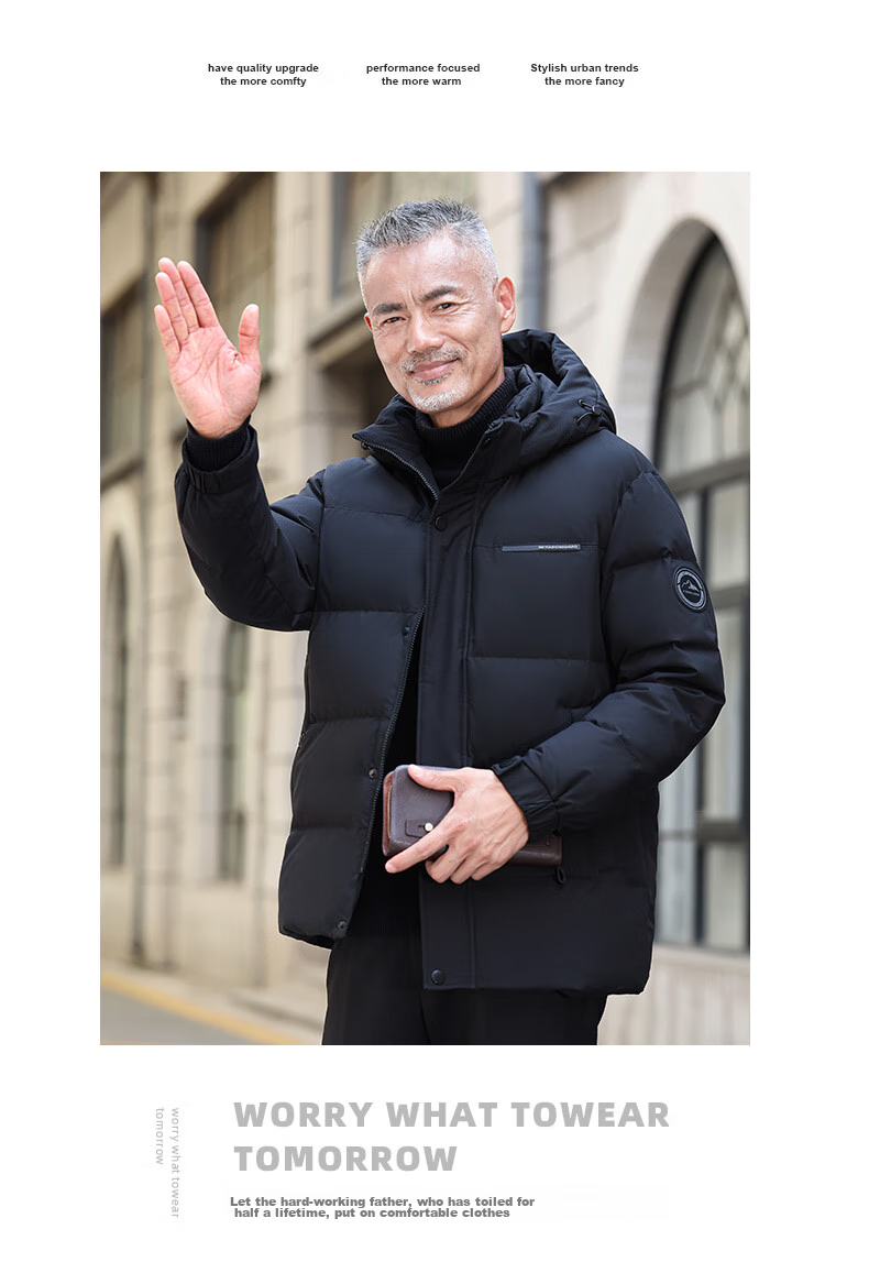Yalu down Jacket for Men, Winter Warmth, Duck Down, Detachable Hood, Middle-Aged And Elderly Dad Style, Men's Short Coat, Outerwear 20
