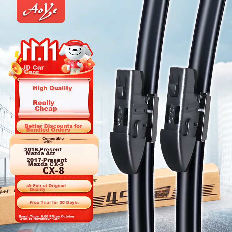 Aoye Windshield Wipers Suitable for Mazda CX5 (2017-2025 Models) / 2018-2021 CX8, Frameless Design, Front Wiper Blades, Pair Set 24+18