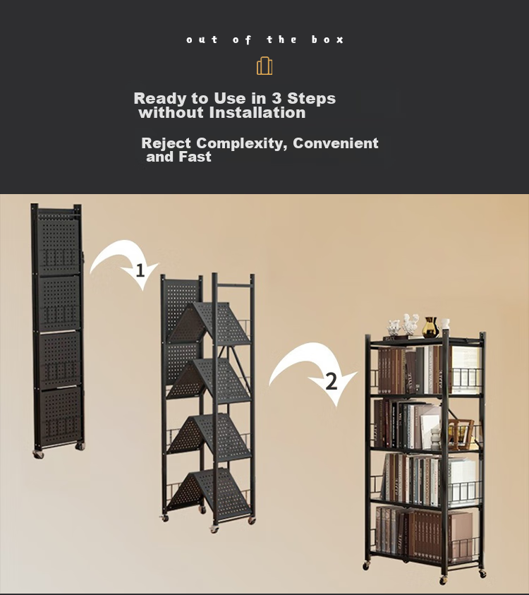 Anerya Simple Floor-Standing Iron Art Movable Folding Storage Rack, No Installation Required, Five-Tier Carbon Steel White 2