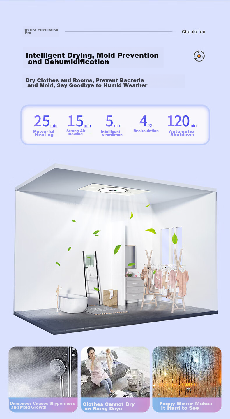 NVC Intelligent Bathroom Heater with 3D Hot Air Circulation, Exhaust Fan, And Integrated Lighting for Ceiling-Mounted Warm Air Blower 300Y 17