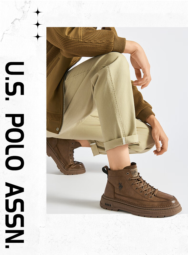 U.S. POLO ASSN. Spring Summer New Martin Boots Men British Fashion High-top Work Boots Trendy Versatile High-top Polo Shoes Men 4