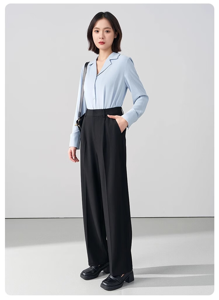 Bodexiaojie Women's Formal Suit Pants, Straight-Leg Trousers for Petite Figures, Professional Interview Attire, Black Dress Pants, Size S 20