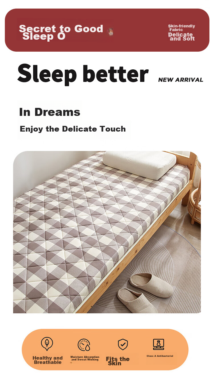Wuyinliangpin Mat Cover for Mother And Baby, Student Dormitory Bedding, Single Mattress Pad, 90x190cm, for 0.9-Meter Bed, Bunk Beds, Gray Checkered Pattern, 6cm Thick 5