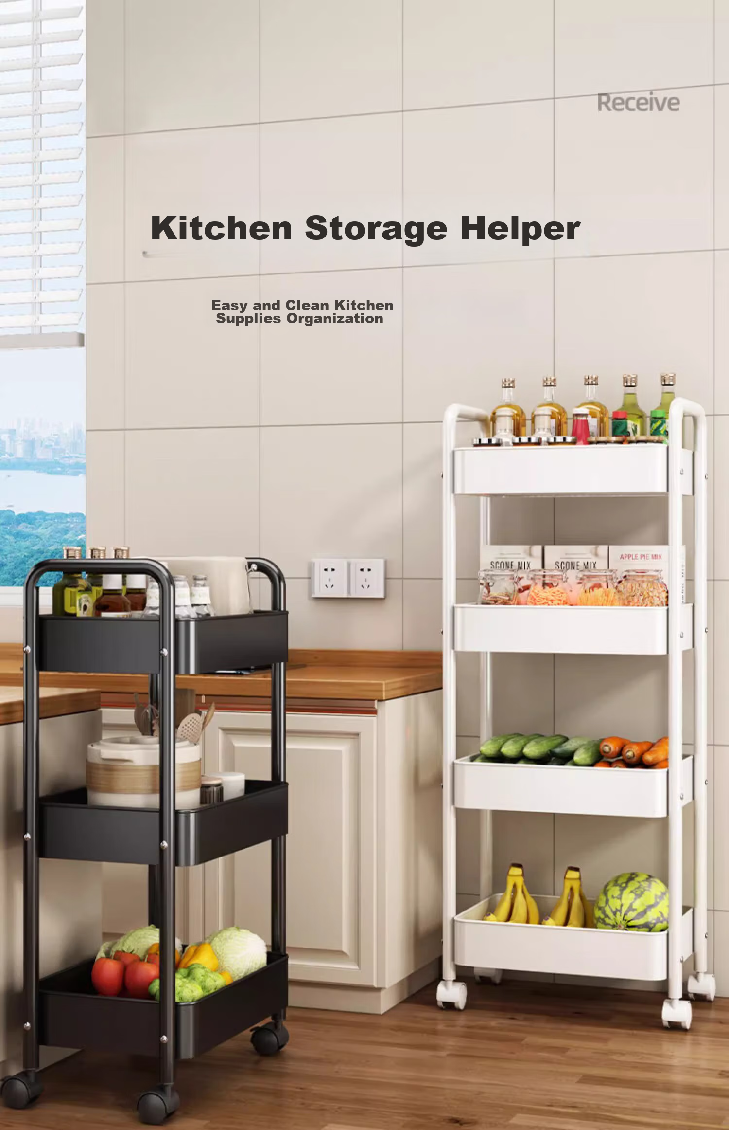 Jiadu Bathroom Storage Rack, Multifunctional Floor-Standing Kitchen Cart, Household Fruit And Vegetable Basket, Multi-Layer Storage Shelf 3