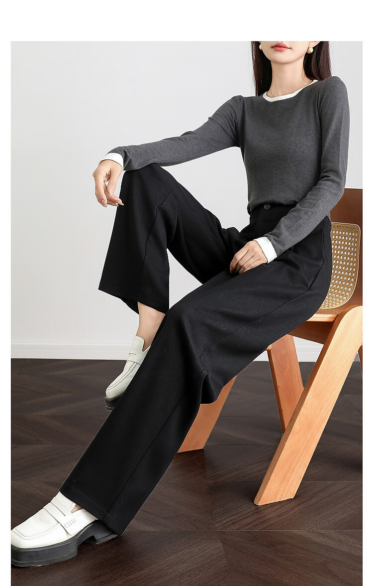 Dme [Zhi Gan Low Saturation] Spring And Autumn Smart Commute Waist-Cutting Color-Block Long Pants Double-Folded Brushed Women's Casual Trousers 11