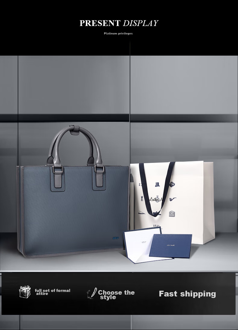 BVP Business Casual Briefcase for Men, Horizontal Style Handbag, Simple Laptop Bag, Cowhide Business Document Bag for Me 14