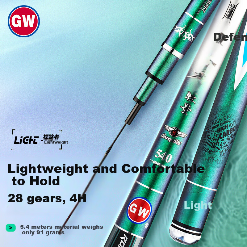 GW Fishing Rod, Handheld Rod, 3.6 Meters, Hanluze Lightweight Small All-Purpose Rod, 28 Sections, Crucian Carp Rod, Ultra-Light And Ultra-Hard, Platform Fishing Rod, Fishing Pole