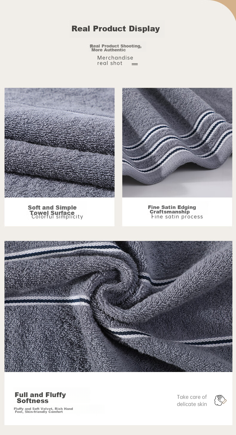 Grace Antibacterial Skin-Friendly Soft Absorbent Quick-Dry Class A Large Bath Towel Gray Sports 8