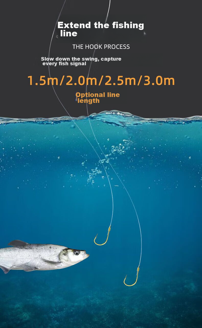 Weituosen Grass Carp Long Leader Double Hook Gold Sea Bream Hook 2 Meters [Line 3.0 Hook Size 12, 8 Sets] 7