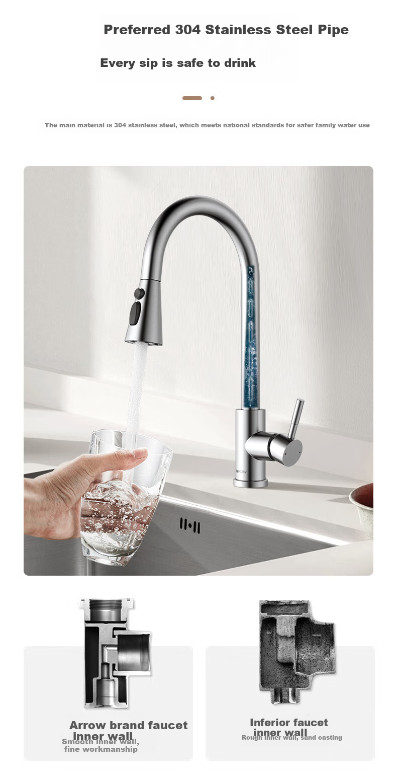 ARROW 304 Stainless Steel Hot And Cold Water Faucet, Rotatable Pull-Out Tap, Kitchen Pull-Type [15% Refreshing Subsidy] 8