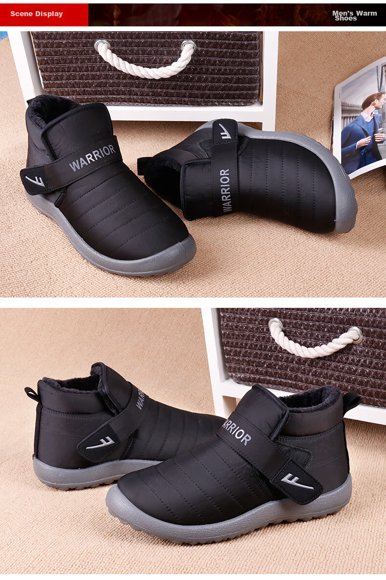 Huili Cotton Shoes for Men, Winter Cold-Proof, Warm Elderly Shoes, Thickened Non-Slip Middle-Aged And Elderly Snow Boots, Black, Size 39 5