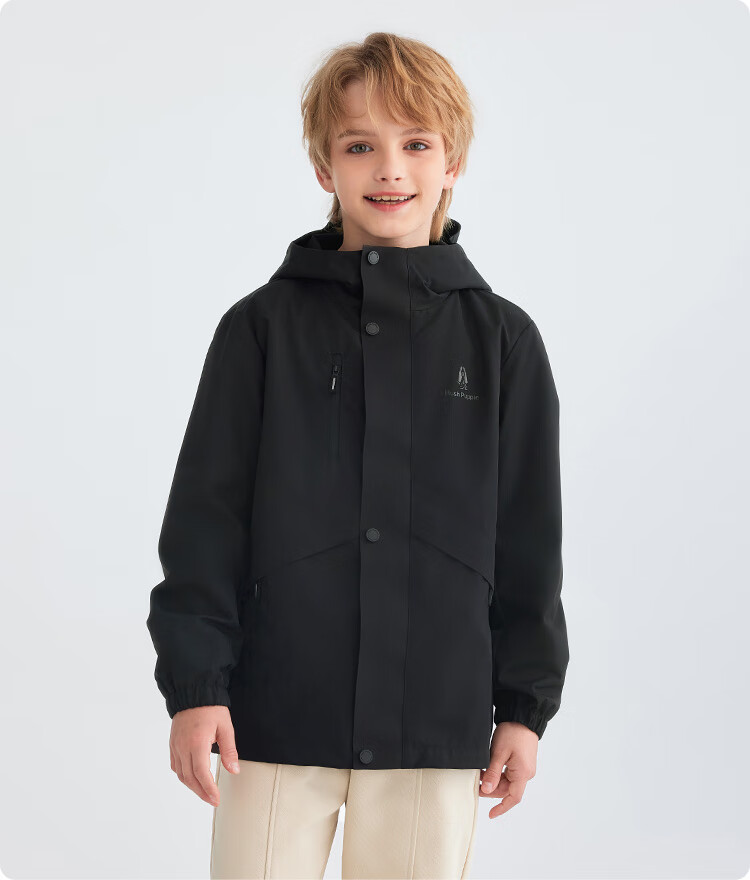 Hush Puppies Kids Three-Proof Jacket Spring and Autumn Outdoor Windbreaker Boys Windproof Coat White Sand Silver 150 13