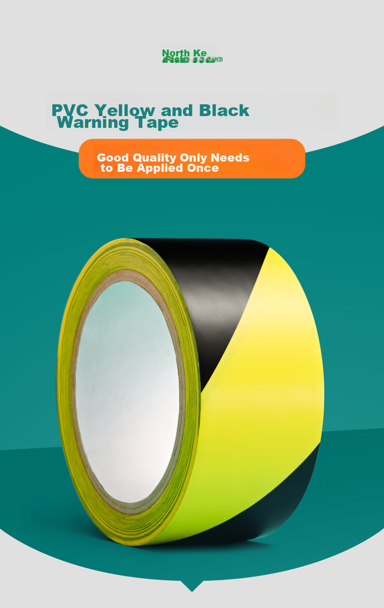 Polar Bear Thickened PVC Yellow And Black Safety Warning Tape, 48mm*25y, 4 Rolls, Waterproof Ground Marking Line, Typhoon Warning Isolation Belt, Factory Floor 5S Positioning PVC-051Y 3