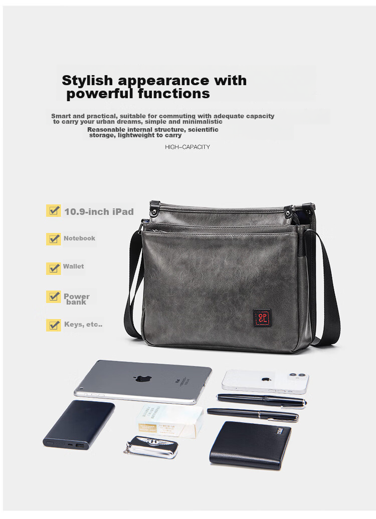 POLO Shoulder Bag for Men, Business Crossbody Bag, Casual Phone Bag, IPad Bag, Horizontal Style Sports Messenger Bag for Me 10