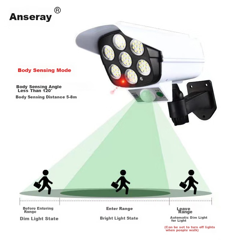 Ansairui Solar Outdoor Simulated Surveillance Camera with Human Body Detection, Garden Lighting Street Lamp, Remote Control Model 1J00001