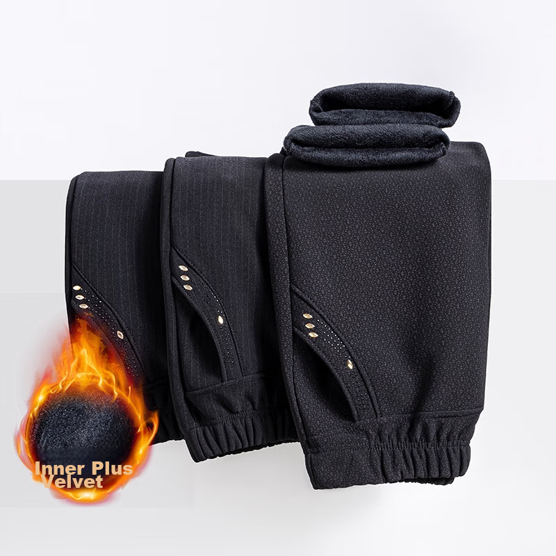 Hengyuanxiang Middle-Aged Women's Winter Fleece-Lined Thick Casual Pants, High-Waisted Elastic Waist Trousers for Middle-Aged And Elderly Women, Straight-Leg Pants 6