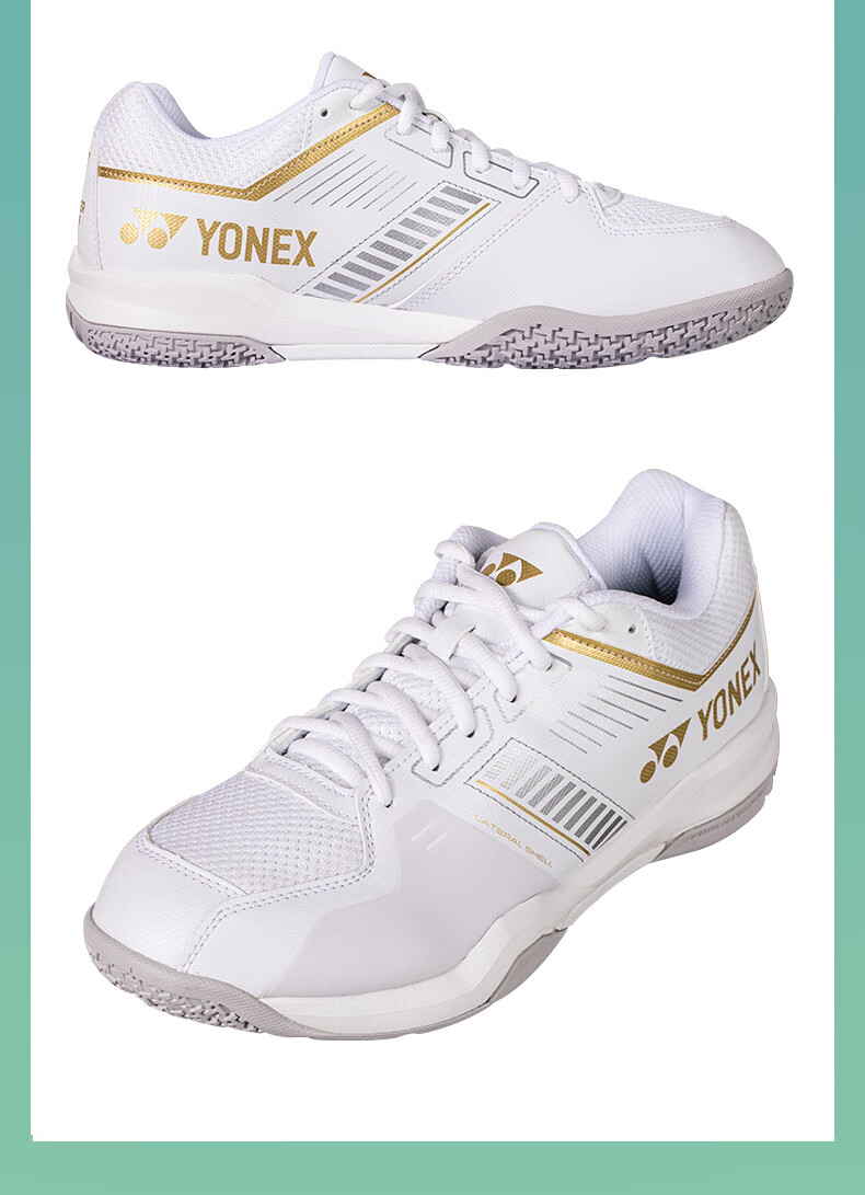 YONEX Badminton Shoes with Power Cushion, Shock Absorption, Breathable, for Competition And Training, SHBSF1EX White And Gold, Size 43 13
