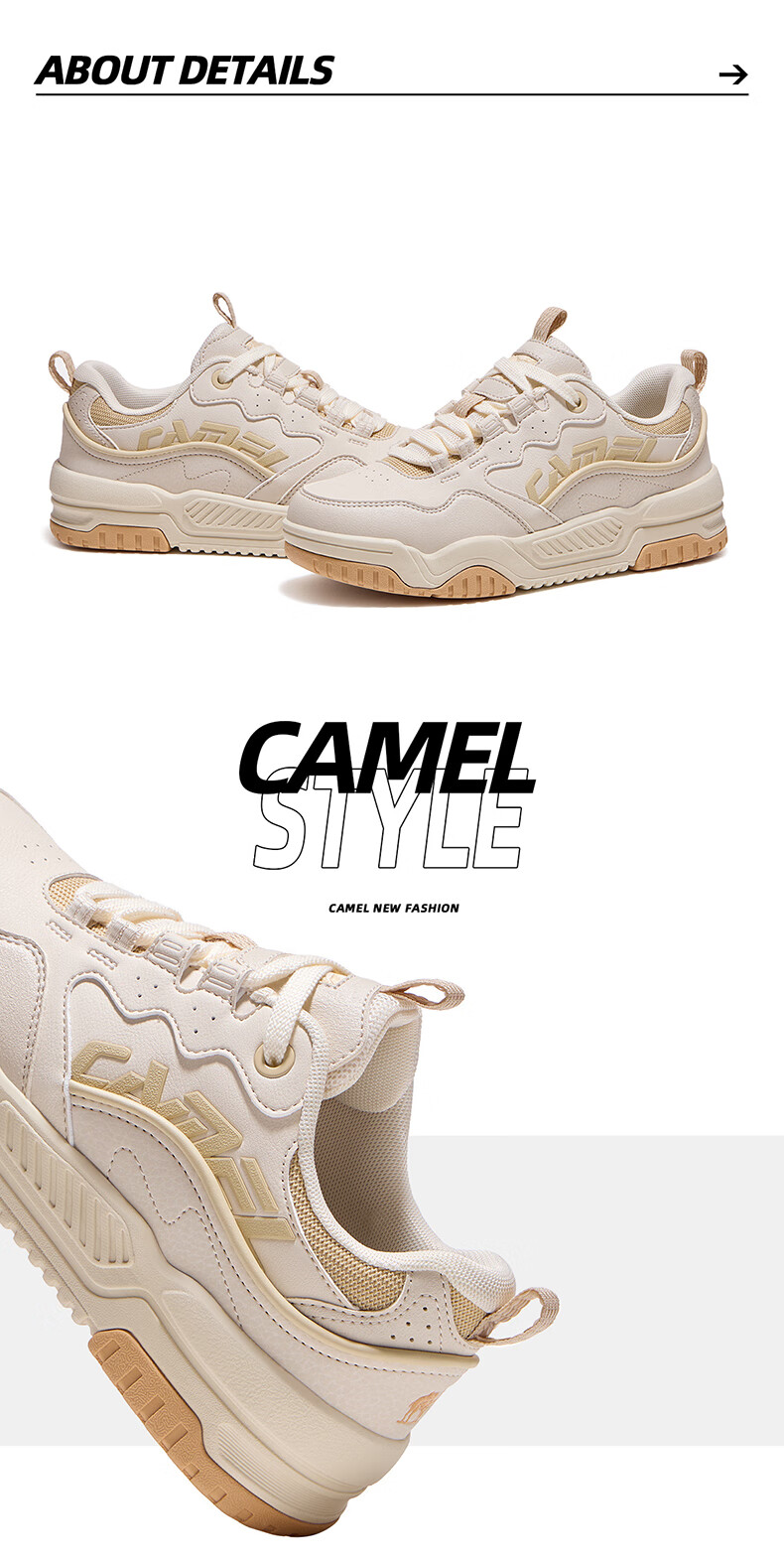 CAMEL Women's Shoes, Thick-Soled Height-Increasing Low-Top Casual Sports Sneakers, X25CX4L4037, Light Beige/brown, Size 37 18