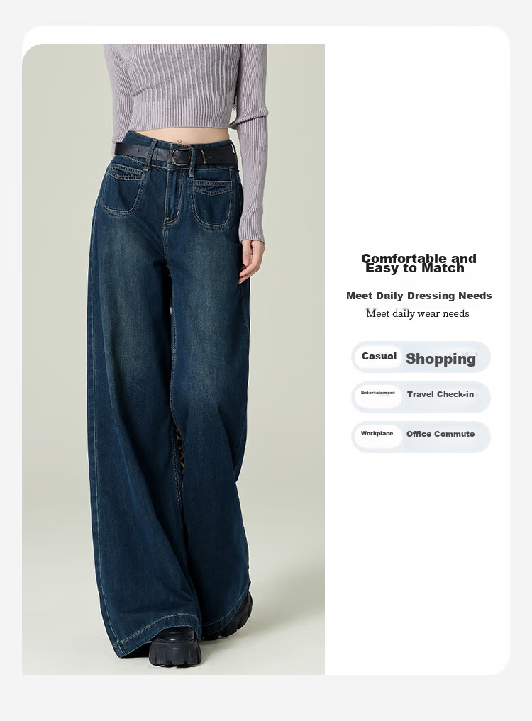 Yipintiancheng Vintage High-Waisted Wide-Leg Jeans for Women, 2025 Autumn Season, Versatile, Slimming, Loose-Fitting, Draping Floor-Length Pants for Wome 3
