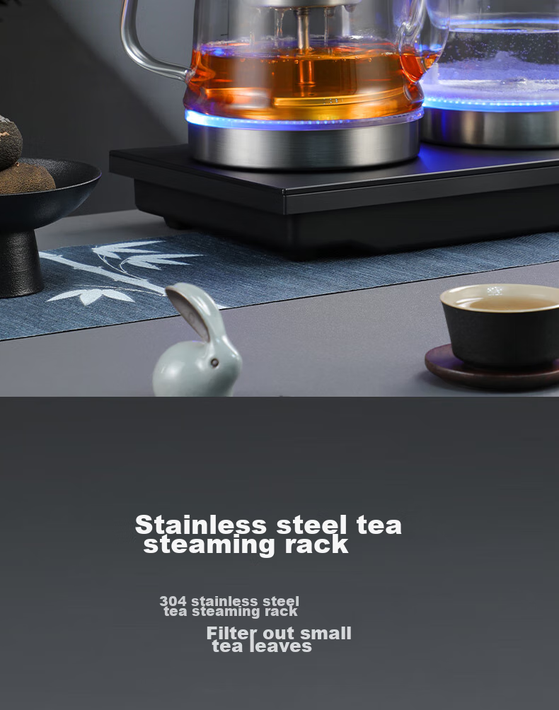 Biooner Fully Automatic Bottom Double Water Inlet Electric Kettle, Glass Water Boiler for Home And Office Use, Integrated Tea Table And Countertop, Built-In Electric Tea Stove, Tea Set Package, Light Luxury Silver Three-I 12