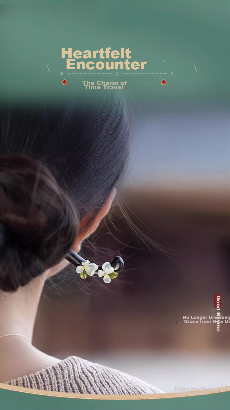 Gunai Wooden Hairpin, Jasmine And Gardenia Floral Vintage Style Hair Accessory, Hanfu Hair Stick, Headdress, Women's Day Gift for Girlfriend 1